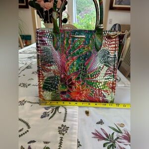 Brahmin Monique Tropical Utopia Leather Tote Multicolor red green